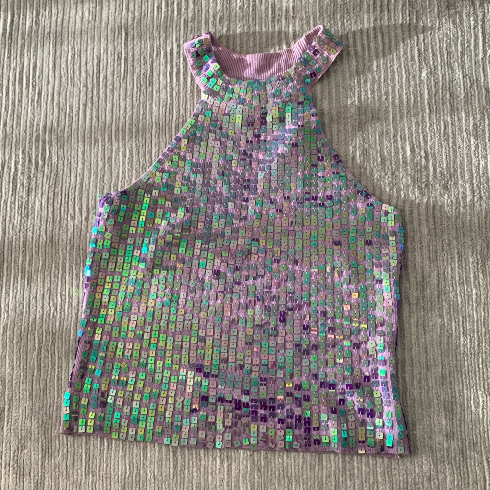 Charlotte Russe Purple Sequins Halter Top